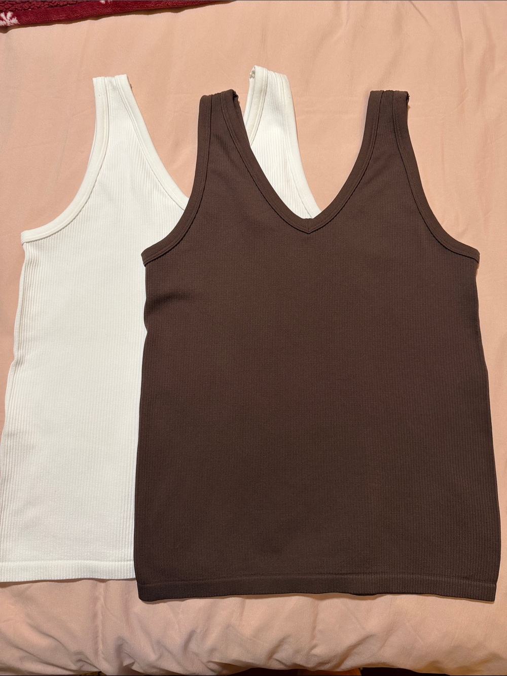 Women’s Ribbed V-Neck Tank Top - Brown and White